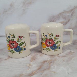 Vintage Provincial Korea Large Floral Ceramic Salt & Pepper Shakers